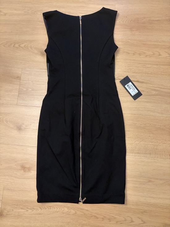 Marciano Black Faux-Leather Trim Midi Sheath Dress